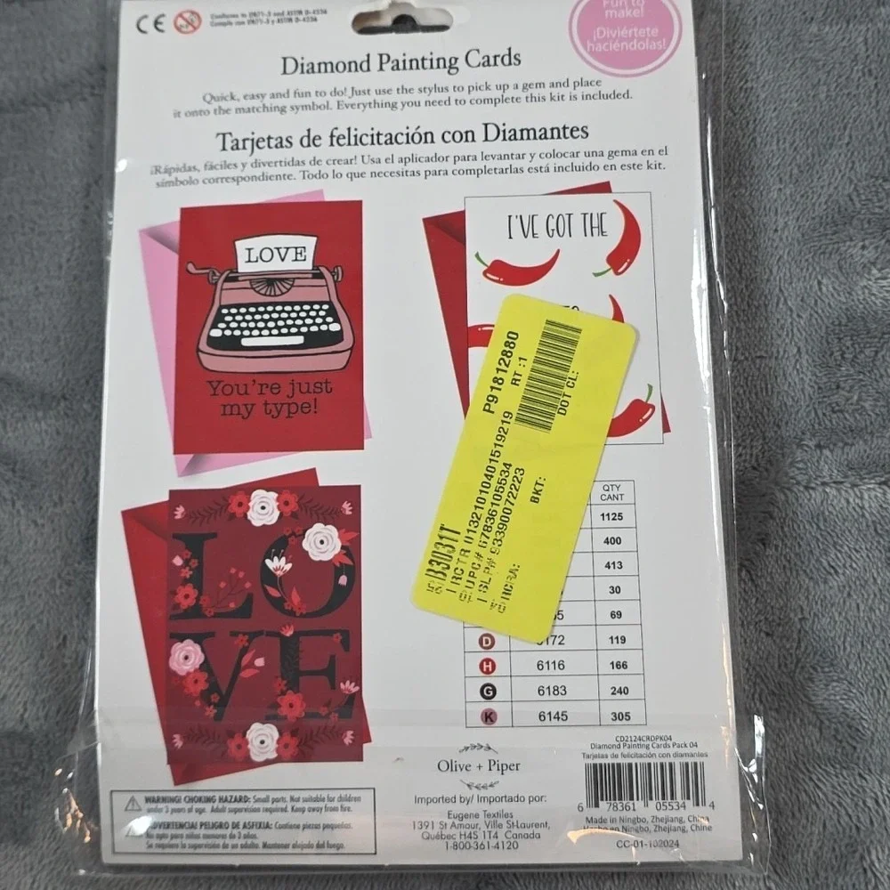 Party Ideas Valentines OLIVE+PIPER 3 Pack Diamond Painting‎ Cards